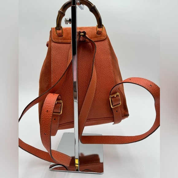 Gucci-Authentic-Vintage - Bamboo Backpack Purse Suede Leather Orange - Picture 3 of 16